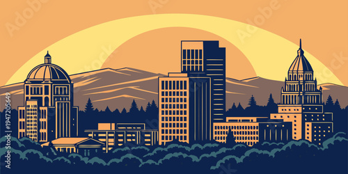 USA, US, U.S, United States - San Jose Skyline at Sunset – Panoramic Silicon Valley Cityscape with Glowing Architecture and Vibrant California Atmosphere in the United States