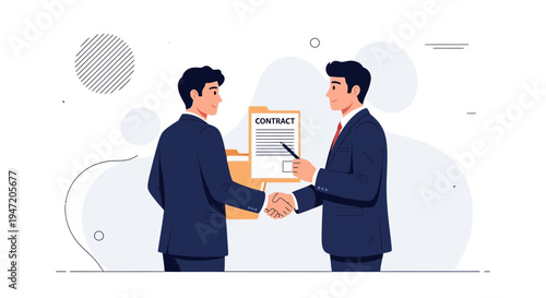 Businessmen shaking hands, signing contract, partnership agreement, deal closing, success