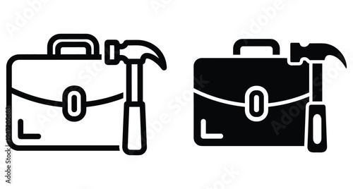 Briefcase and hammer icons representing construction business services professional labor maintenance repair handyman work tools employment industry project management symbol