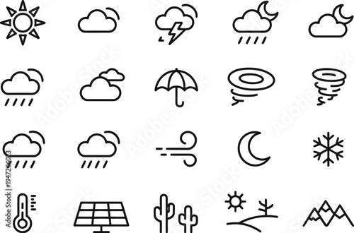 Set of flat weather and natural disaster icons for design and infographics