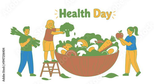 Vector illustration of people harvesting vegetables for Health Day