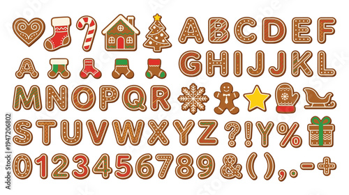Gingerbread christmas cookies alphabet letters numbers and symbols