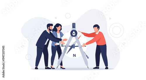 Teamwork and Navigation: Business People Guiding a Compass