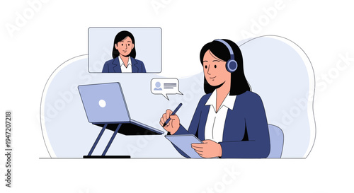 Woman on video call, online meeting, remote work, virtual communication, business woman
