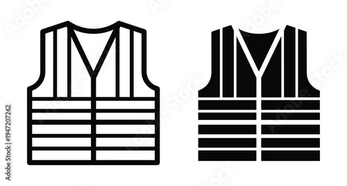 Safety vest icon set for construction worker protection high visibility clothing industrial security uniform equipment reflective gear sign symbol