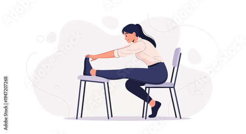 Woman stretching leg on chair, office workout, healthy lifestyle, home exercise