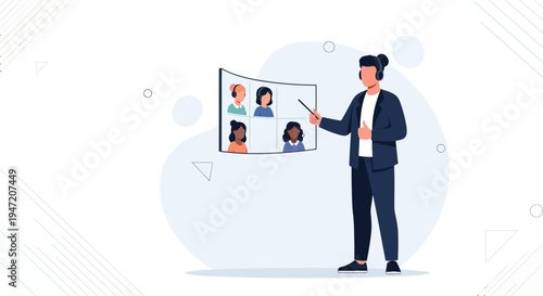 Online Teacher with Students on Screen, Remote Education Concept