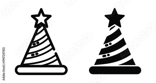 Party hat icon set with star on top and striped pattern for birthday celebration events anniversary and festive holiday decoration