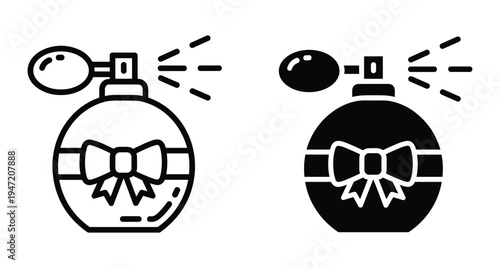 perfume bottle icon set with atomizer spray and bow decoration for beauty cosmetics fragrance scent product design and web interface