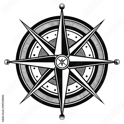 Detailed Vintage Style Compass Rose Symbol for Travel and Exploration Design