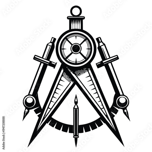compasses  woodcuts outline black and white vector (1)