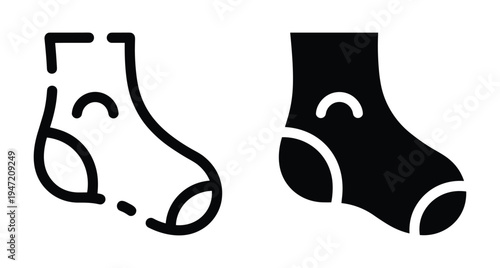 Sock icon set featuring outline and solid glyph styles for apparel design laundry symbols footwear fashion and clothing web interface