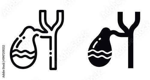 Gallbladder and bile duct medical icon set representing human digestive system anatomy for healthcare education and clinical diagnostic surgery visualization