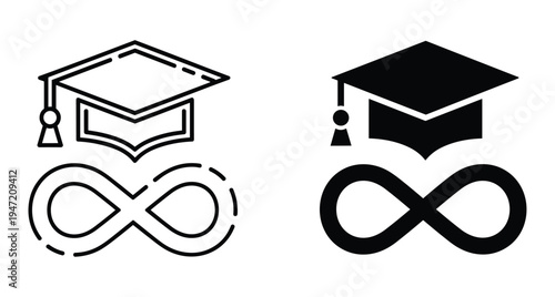 Graduation cap and infinity symbol icons representing lifelong learning and continuous education for students graduation cap and infinity symbol icons