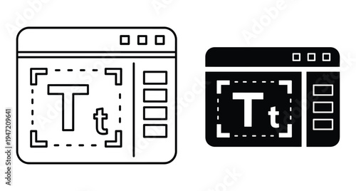 Typography text editor software interface icons featuring font selection tool with capital and lowercase letters in outline and solid styles