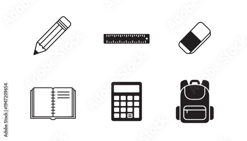 School supplies icons set - vector graphics for education and learning resources with office supplies with back to school with icon set with white background