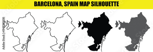 Barcelona spain map silhouette collection isolated on white and transparent background