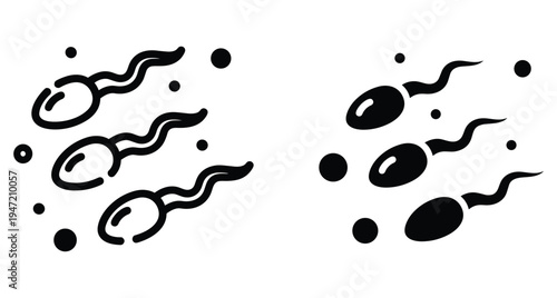 Sperm cell icon set representing human reproduction fertility biology health medical science male anatomy semen swimming cells fertilization pregnancy concept