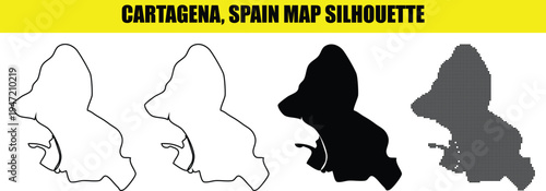 Cartagena spain map silhouette set isolated on white and transparent background