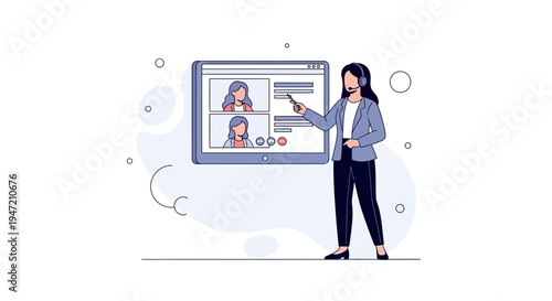 Online Meeting and Remote Education: Woman Presenting on a Digital Screen