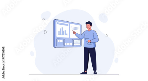 Man presenting data analytics on a digital screen, business presentation concept