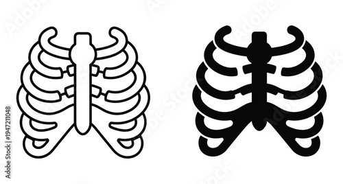 Human rib cage anatomy icons showing skeletal structure for medical healthcare biology science education and hospital diagnostic imaging graphic design