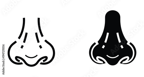 Human nose icon set representing sense of smell breathing anatomy facial features medical health symbol for web and print design