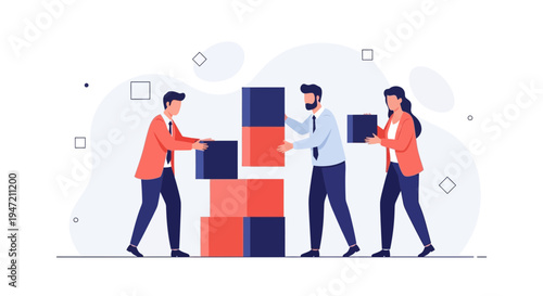 Teamwork building blocks, business people collaborating to achieve goals, strategy and success