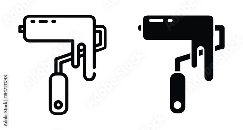 Paint roller icon set with dripping liquid for home renovation construction repair wall painting maintenance diy project professional decorator tool