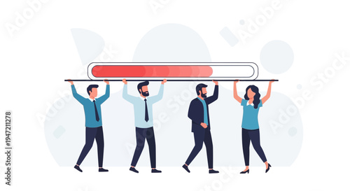 Teamwork Loading Bar Progress - Business People Carrying Progress Indicator
