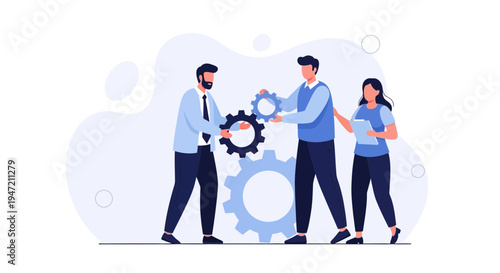 Teamwork and collaboration: people connecting gears for business success