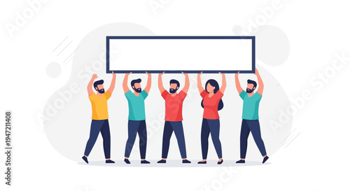 Group of people holding blank banner for protest or announcement