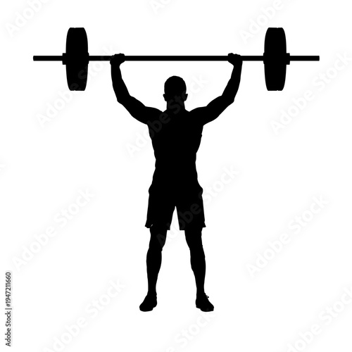 Silhouette of a weightlifter, a man lifting a barbell - vector illustration