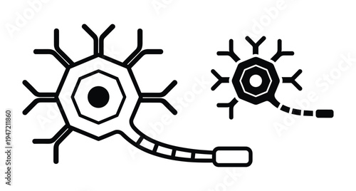 Human brain neuron cell icon set representing nervous system anatomy medical science biology neurology research and neural network connection symbols