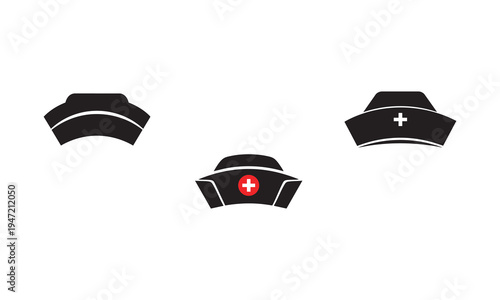 Set of 3 medical  nurse hat vector icons