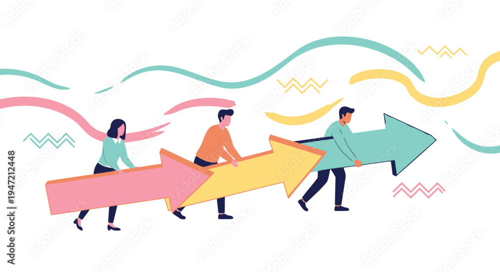 Fototapeta premium Set of 3 teamwork arrow icons vector, collaboration symbols