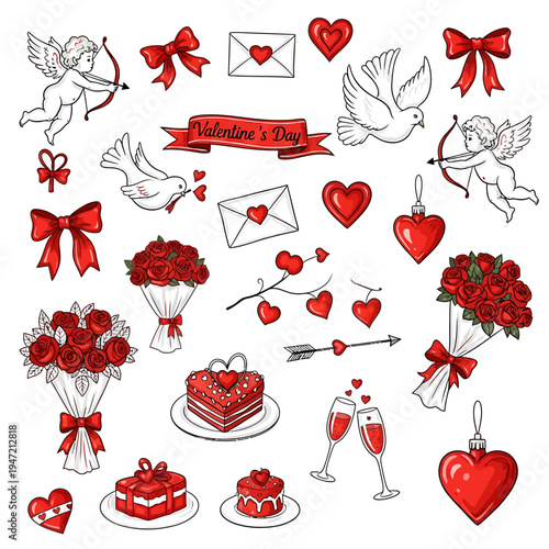 Valentine’s Day Love Elements Hand Drawn Doodle Set

