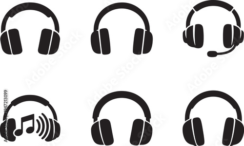 Headphones symbol set with modern audio headset icons for music, podcast, studio and media apps.