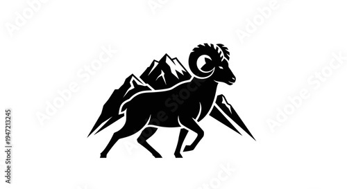 Ram silhouette with mountains background
