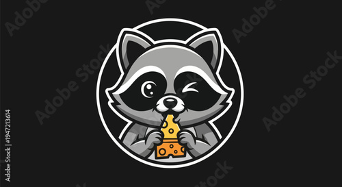 Cartoon raccoon eating cheese