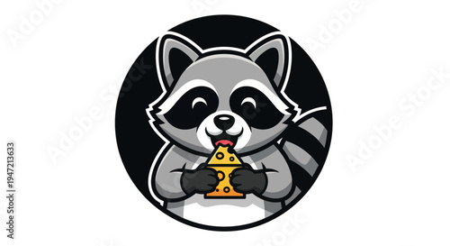 Cartoon raccoon eating cheese isolated design