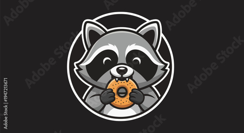 Cartoon raccoon eating donut illustration