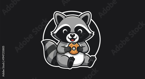 Cartoon raccoon eating donut illustration