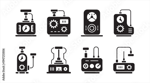 Minimal vintage camera icon pack black silhouette photography equipment symbols for photo and media graphics