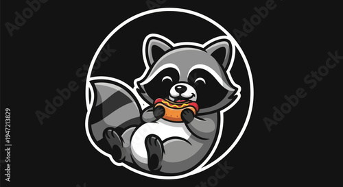 Cartoon raccoon eating hot dog