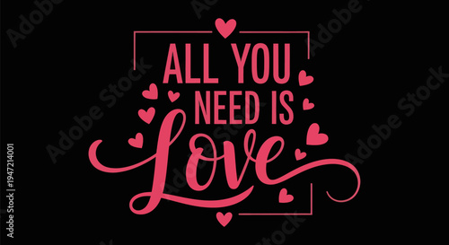 Love message with hearts on black background