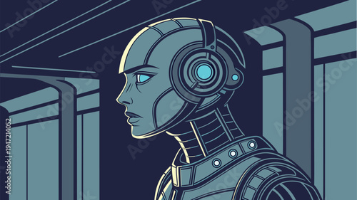 Artificial Intelligence Robot Illustration  for Data Analysis, Research, and Future Technology
