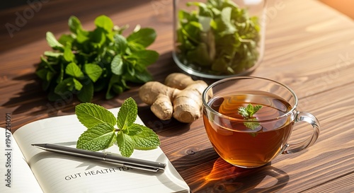 Natural ingredients and herbal tea for gut health and wellness