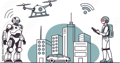 Artificial Intelligence Robot Illustration  for Data Analysis, Research, and Future Technology