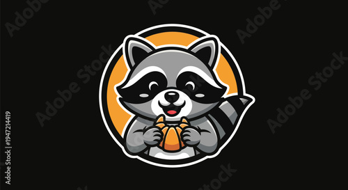 Cartoon raccoon holding fruit mascot design